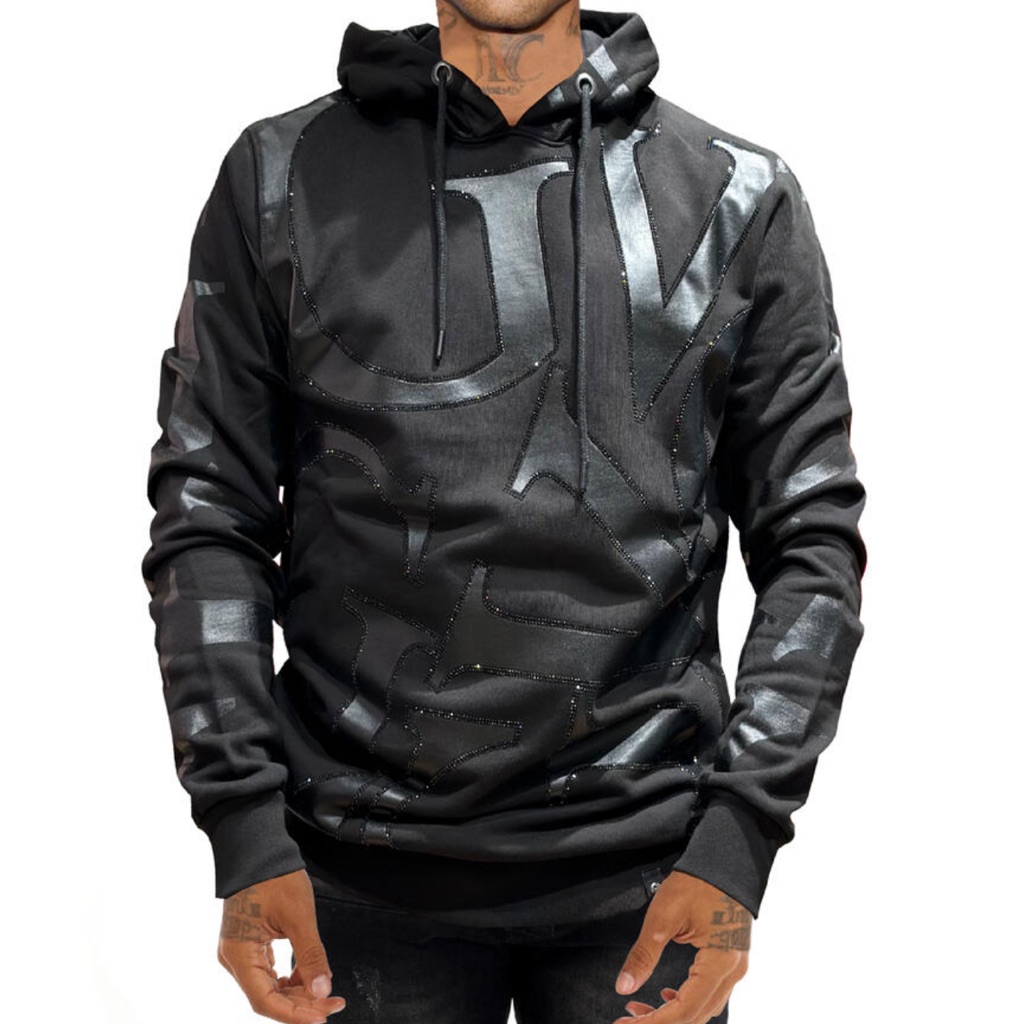 Men’s Black White Sweater Hoodie George V Designer Brand Rhinestone